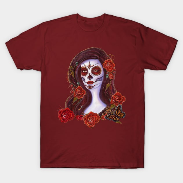 Autumn Rose day of the dead art by Renee Lavoie T-Shirt by ReneeLLavoie